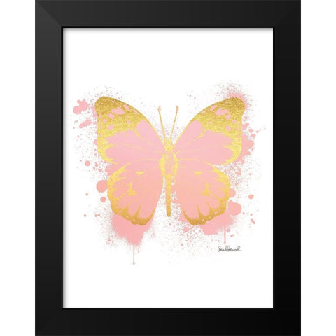 Butterfly Gold and Peach Black Modern Wood Framed Art Print by Greenwood, Amanda