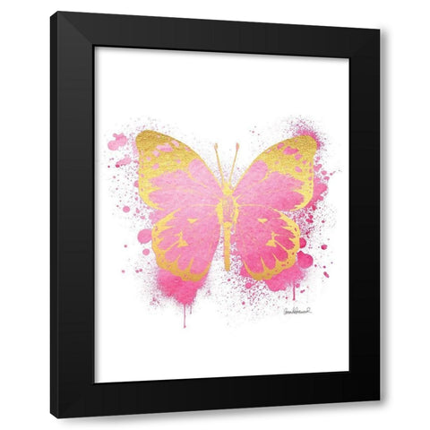 Butterfly Gold and Pink Black Modern Wood Framed Art Print by Greenwood, Amanda