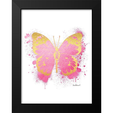 Butterfly Gold and Pink Black Modern Wood Framed Art Print by Greenwood, Amanda