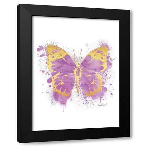 Butterfly Gold and Purple Black Modern Wood Framed Art Print by Greenwood, Amanda