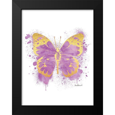 Butterfly Gold and Purple Black Modern Wood Framed Art Print by Greenwood, Amanda