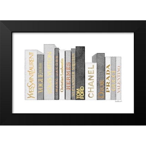 Grey and Gold Books Black Modern Wood Framed Art Print by Greenwood, Amanda