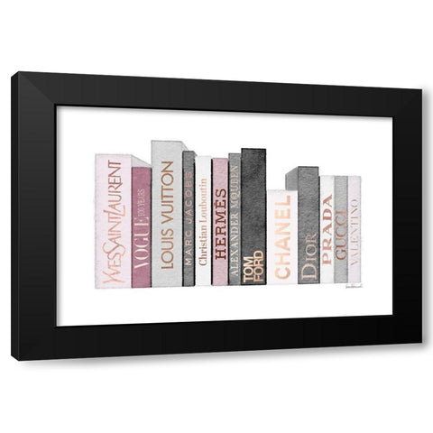 Pink and Rose Gold Books Black Modern Wood Framed Art Print by Greenwood, Amanda