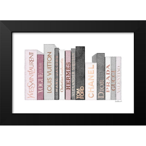 Pink and Rose Gold Books Black Modern Wood Framed Art Print by Greenwood, Amanda