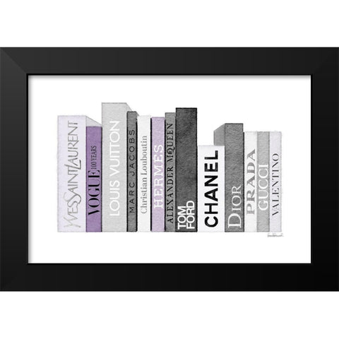 Grey and Purple Books Black Modern Wood Framed Art Print by Greenwood, Amanda