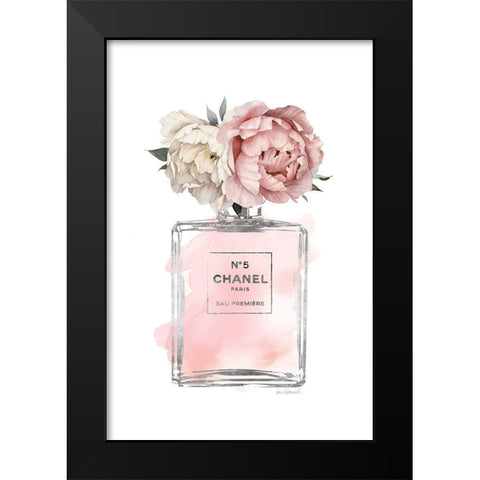 Silver Bottle Blush with Peony Black Modern Wood Framed Art Print by Greenwood, Amanda