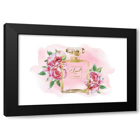 Gold Bottle with Peonies Pink Black Modern Wood Framed Art Print with Double Matting by Greenwood, Amanda