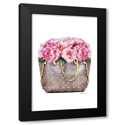 Pink Peony Bag Black Modern Wood Framed Art Print by Amanda Greenwood