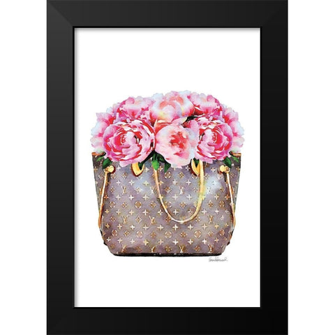 Pink Peony Bag Black Modern Wood Framed Art Print by Amanda Greenwood
