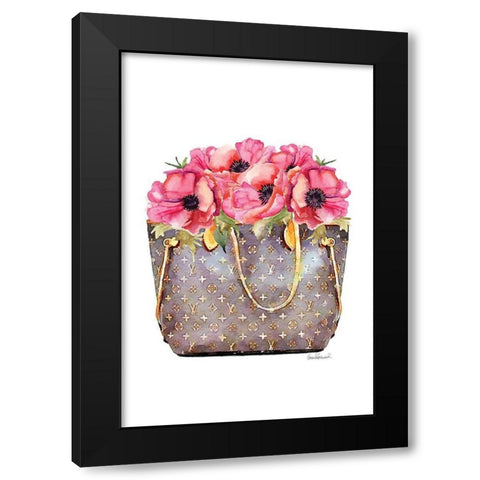 Fashion Bag with Peonies Black Modern Wood Framed Art Print with Double Matting by Amanda Greenwood