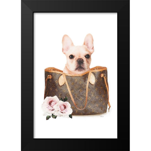 Fashion Bag with Frenchie  Black Modern Wood Framed Art Print by Amanda Greenwood