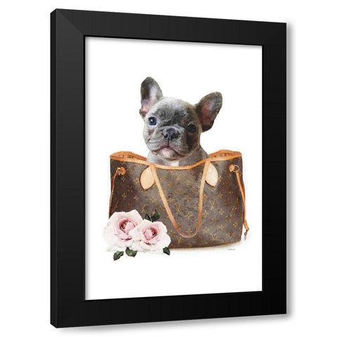 Fashion Bag with Frenchie II Black Modern Wood Framed Art Print by Amanda Greenwood