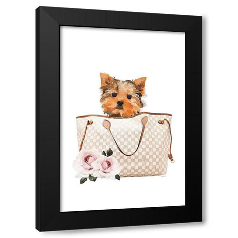 Fashion Bag with Yorkie Black Modern Wood Framed Art Print by Amanda Greenwood