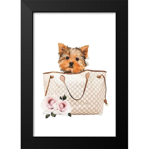 Fashion Bag with Yorkie Black Modern Wood Framed Art Print by Amanda Greenwood