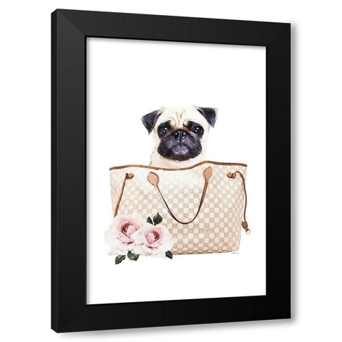 Fashion Bag with Pug Black Modern Wood Framed Art Print by Amanda Greenwood
