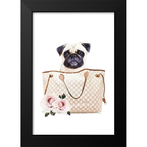 Fashion Bag with Pug Black Modern Wood Framed Art Print by Amanda Greenwood