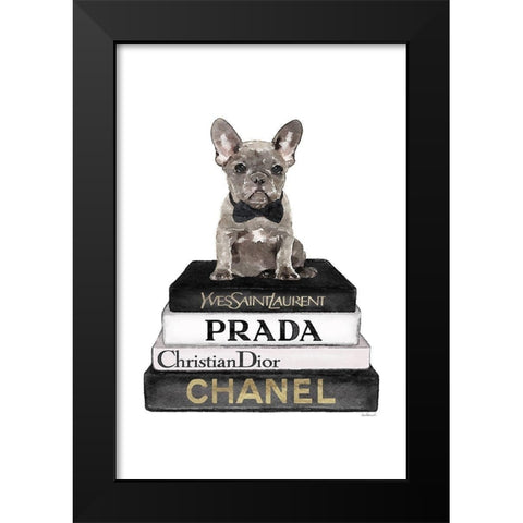 Black Frenchie Bookstack II Black Modern Wood Framed Art Print by Amanda Greenwood