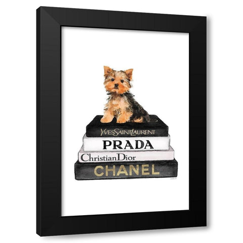 Bookstack Yorkie II Black Modern Wood Framed Art Print by Amanda Greenwood