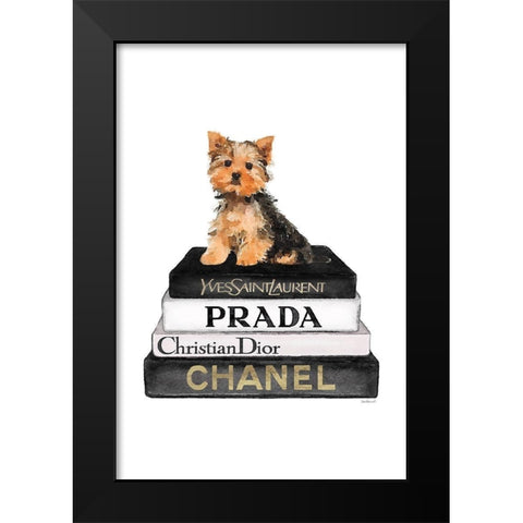 Bookstack Yorkie II Black Modern Wood Framed Art Print by Amanda Greenwood