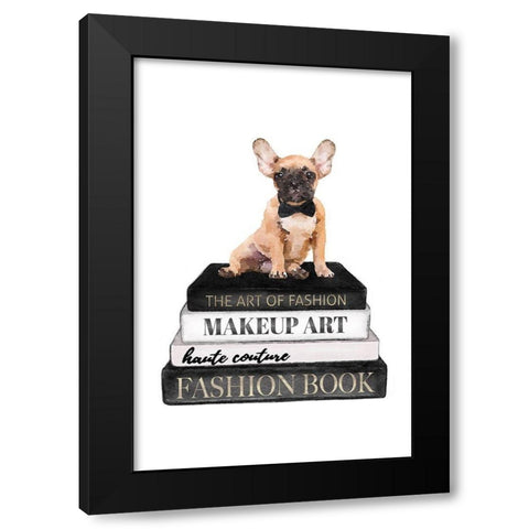 Bookstack Frenchie II Black Modern Wood Framed Art Print by Amanda Greenwood