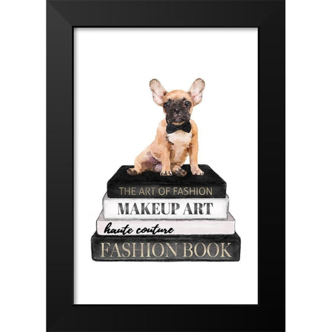 Bookstack Frenchie II Black Modern Wood Framed Art Print by Amanda Greenwood