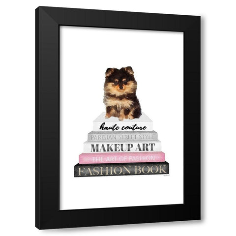 Yorkie Bookstack III Black Modern Wood Framed Art Print with Double Matting by Amanda Greenwood