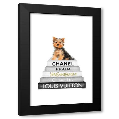 Yorkie Bookstack IIII Black Modern Wood Framed Art Print by Amanda Greenwood