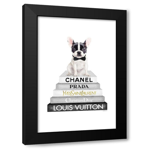 Frenchie Bookstack V Black Modern Wood Framed Art Print by Amanda Greenwood