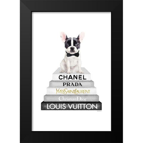 Frenchie Bookstack V Black Modern Wood Framed Art Print by Amanda Greenwood