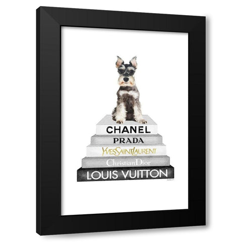Schnauzer Bookstack  Black Modern Wood Framed Art Print with Double Matting by Amanda Greenwood