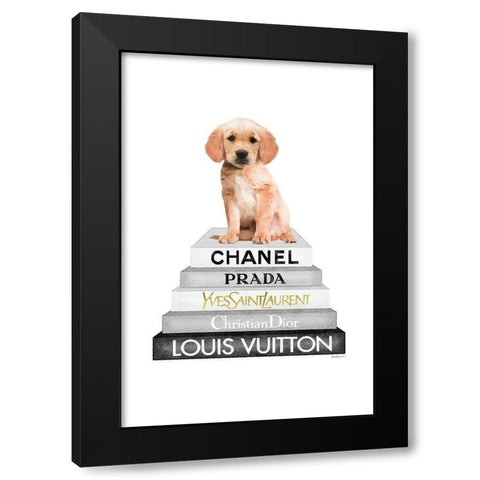 Golden Bookstack Black Modern Wood Framed Art Print by Amanda Greenwood