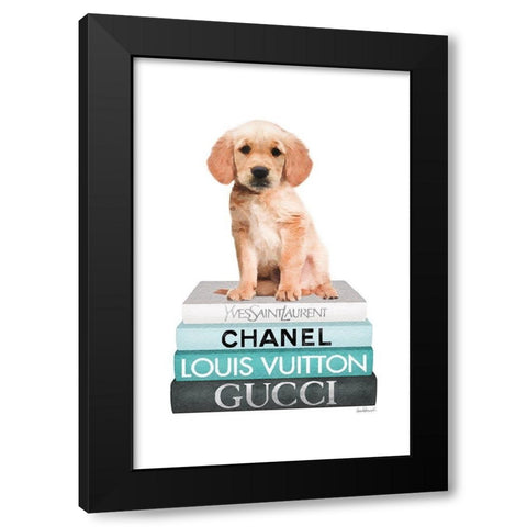 Bookstack Teal Golden Black Modern Wood Framed Art Print with Double Matting by Amanda Greenwood