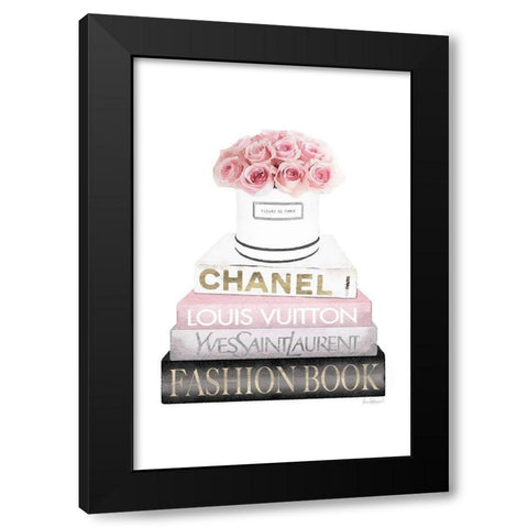 Bookstack Pink Roses Black Modern Wood Framed Art Print with Double Matting by Amanda Greenwood
