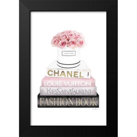 Bookstack Pink Roses Black Modern Wood Framed Art Print by Amanda Greenwood