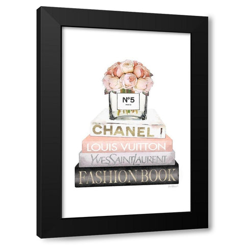 Bookstack Peach Rose Vase I Black Modern Wood Framed Art Print with Double Matting by Amanda Greenwood