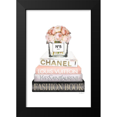 Bookstack Peach Rose Vase I Black Modern Wood Framed Art Print by Amanda Greenwood