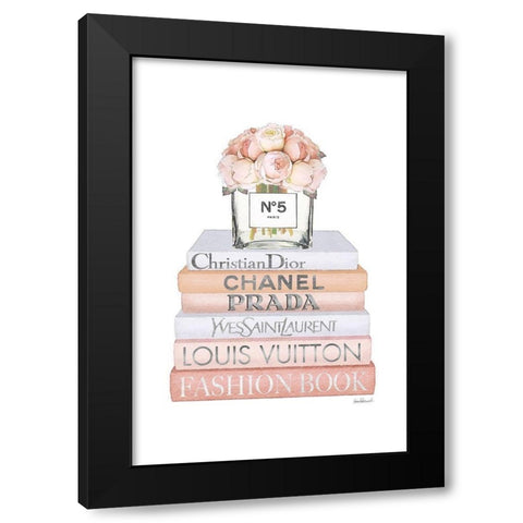 Bookstack Peach Rose Vase II Black Modern Wood Framed Art Print by Amanda Greenwood