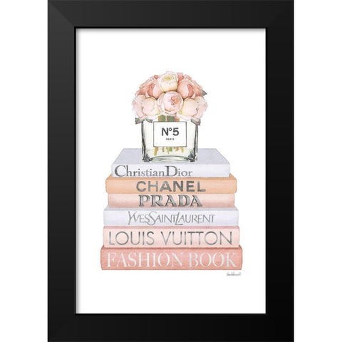 Bookstack Peach Rose Vase II Black Modern Wood Framed Art Print by Amanda Greenwood