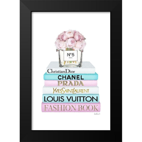 Bookstack Pink Roses Vase Black Modern Wood Framed Art Print by Amanda Greenwood