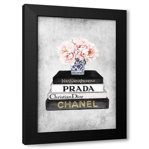 Bookstack Pink Peony Vase Black Modern Wood Framed Art Print with Double Matting by Amanda Greenwood