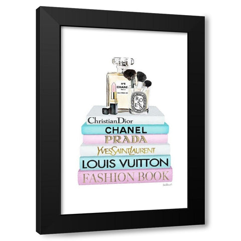 Perfume Book Stack Black Modern Wood Framed Art Print with Double Matting by Amanda Greenwood