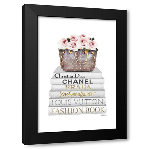 Pink Rose Book Stack Black Modern Wood Framed Art Print with Double Matting by Amanda Greenwood