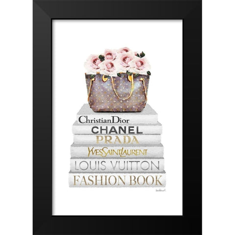 Pink Rose Book Stack Black Modern Wood Framed Art Print by Amanda Greenwood