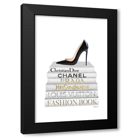 Black Heel Bookstack Black Modern Wood Framed Art Print by Amanda Greenwood