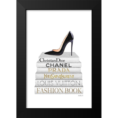 Black Heel Bookstack Black Modern Wood Framed Art Print by Amanda Greenwood