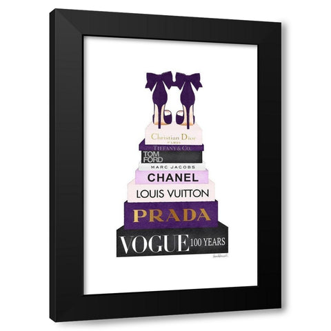 Bookstack Purple Black Modern Wood Framed Art Print with Double Matting by Amanda Greenwood
