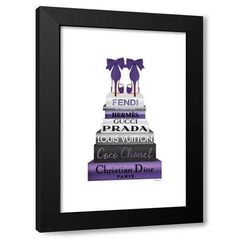 Bookstack Purple II Black Modern Wood Framed Art Print by Amanda Greenwood