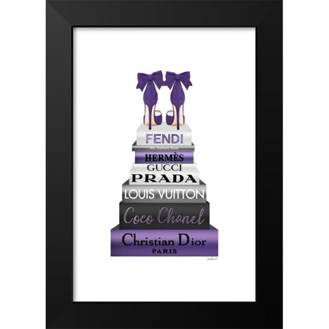 Bookstack Purple II Black Modern Wood Framed Art Print by Amanda Greenwood