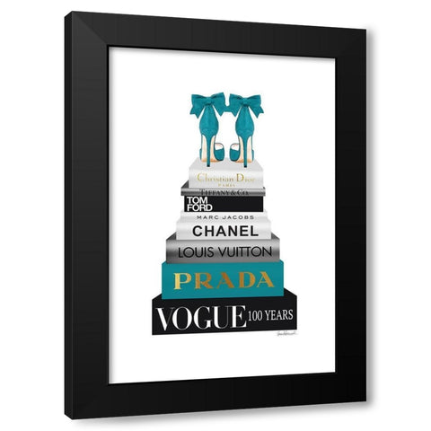 Bookstack Teal Black Modern Wood Framed Art Print with Double Matting by Amanda Greenwood