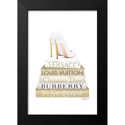 Bookstack Gold Black Modern Wood Framed Art Print by Amanda Greenwood